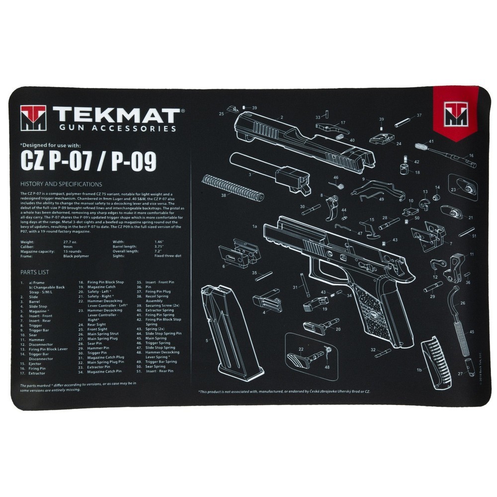 TekMat Cleaning Mat Pistol 11″ x 17″ For CZ P07/P09 Black – R17CZP07