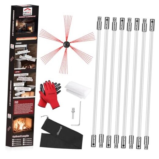 Chimney Sweep Kit, Chimney Cleaning Kit with 8 Flexible White Chimney 26 Feet