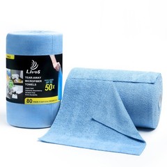 LIVOS Microfiber Cleaning Cloth Roll 80-Pack Reusable Tear Away Towels Blue Car