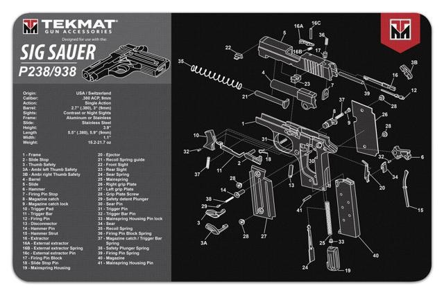 TekMat Gun Cleaning Mat Compatible for Sig Sauer P238/938, 11 x 17 Thick, Durabl