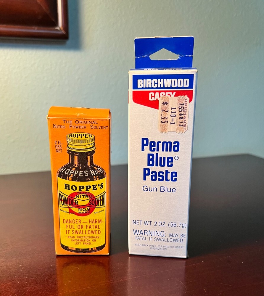 2 VTG Gun Cleaners Hoppe’s No.9 Nitro Powder Solvent & Perma Blue Gun Paste