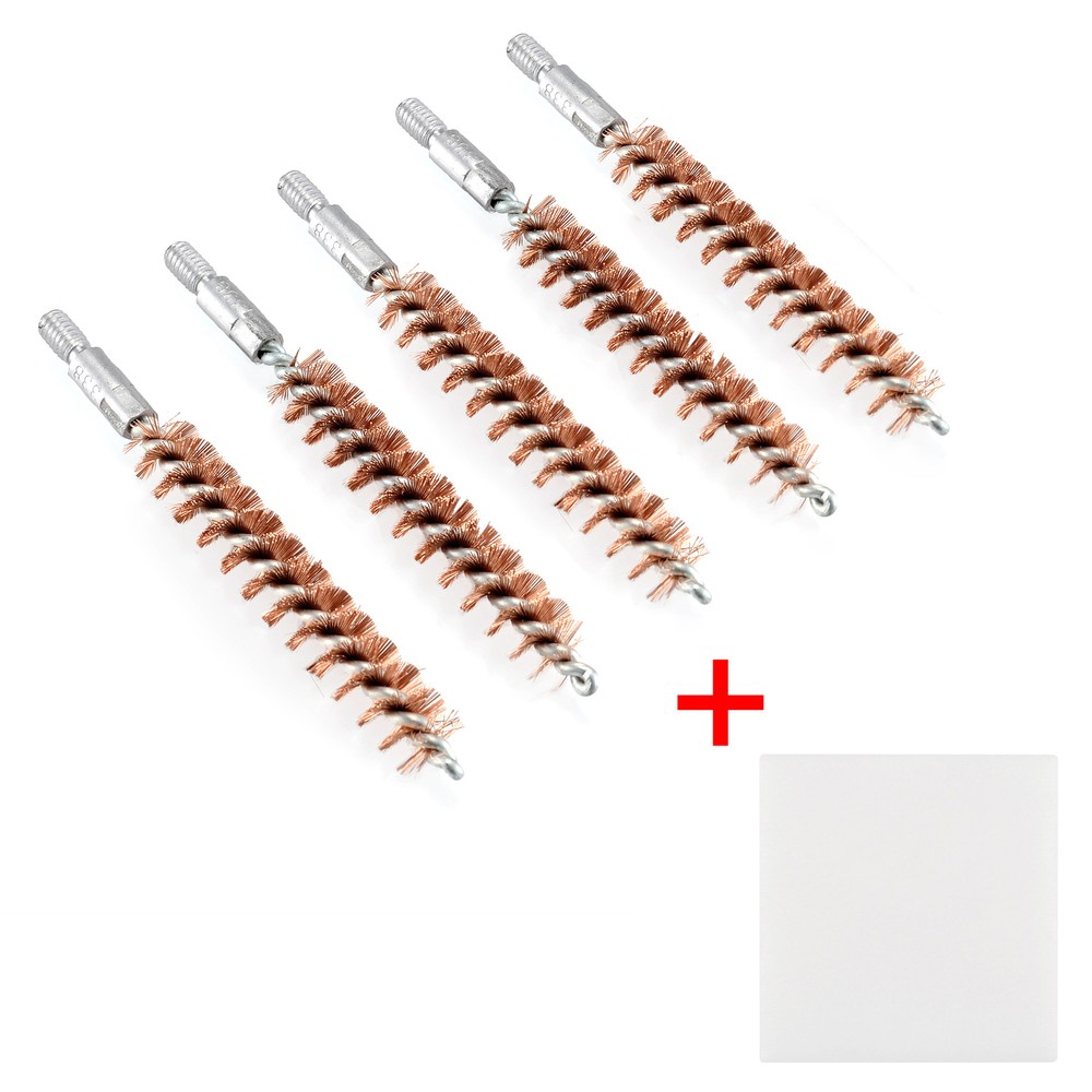 5 X Bronze Bristle Bore Cleaning Brush .338 Caliber 8×32 Thread with 50 Patches