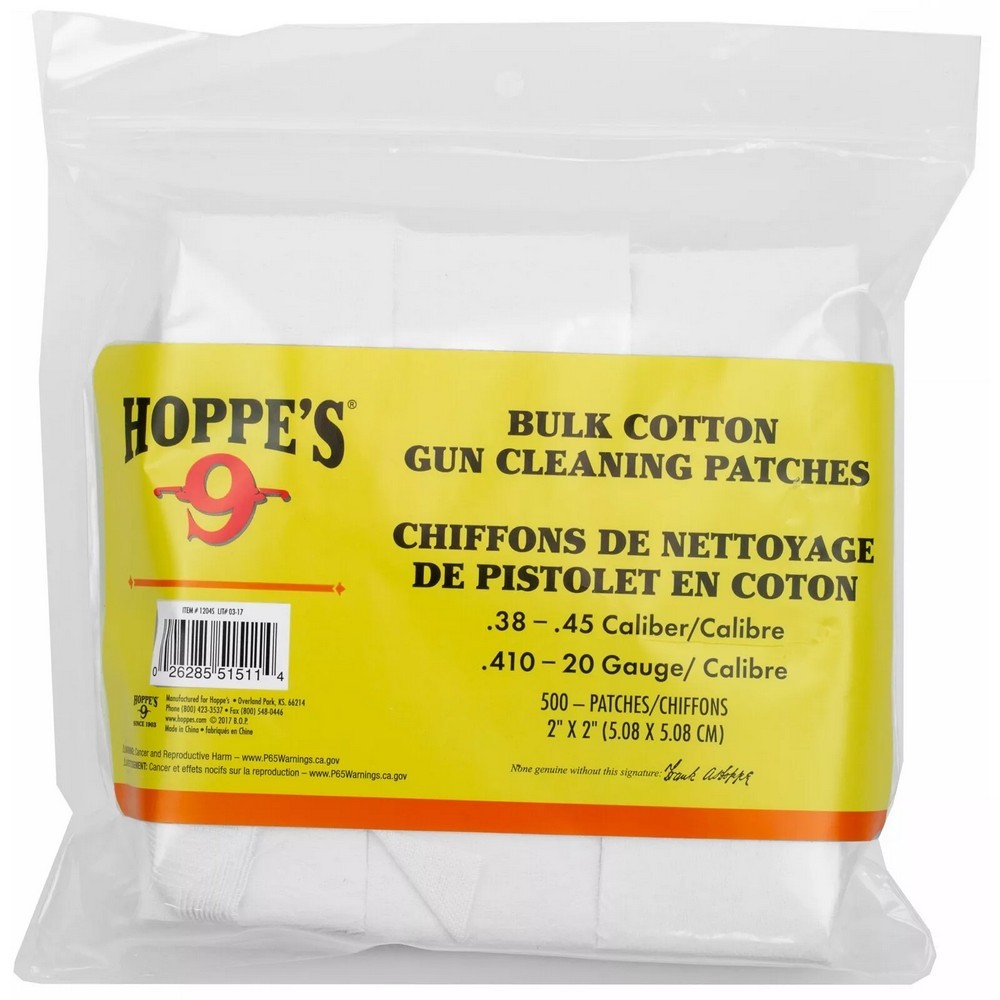 Hoppe’s Cleaning Patches 38-45 Cal .410-20 Gauge 500 Pack – 1204S