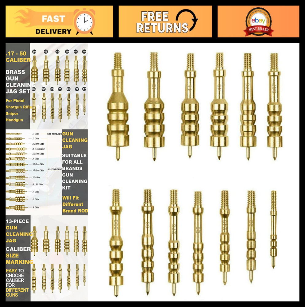 Solid Brass Gun Cleaning Jag Set for Rifles – Slotted Tip with Storage Case
