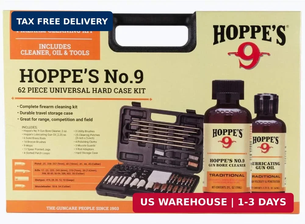 Hoppe’s Deluxe Gun Cleaning Kit – 62 Piece Universal Cleaning Kit for Pistols, R