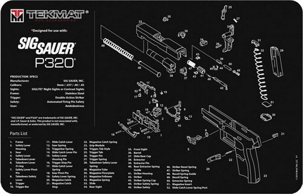 Tekmat Armorers Bench Mat 11″x17″ Sigarms P320 Black – 17-SIGP320