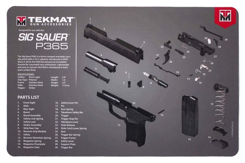 TekMat Cleaning Mat for use with Sig Sauer P365, Black One Size,