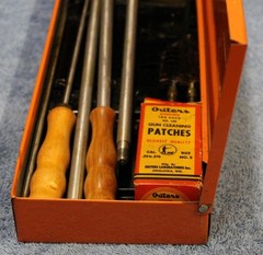 Marble’s Shotgun Cleaning Kit Orange Tin Rifle Shotgun Rods Brushes Patches Oil