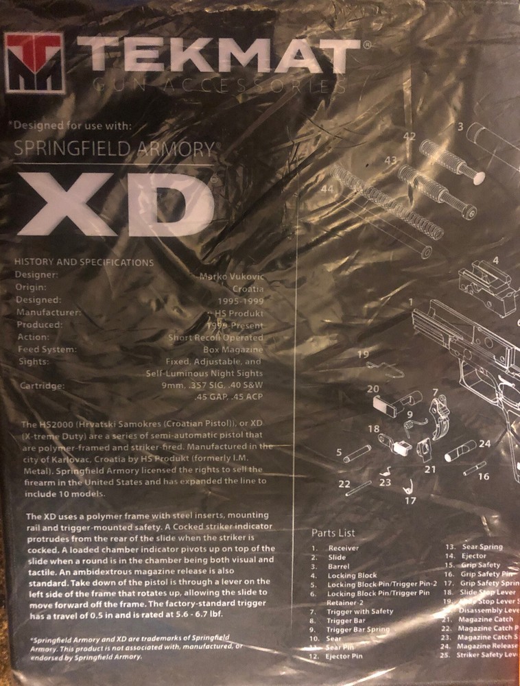 NEW TekMat Ultra 20 Premium Springfield XD Mod 2, 15” x 20” Gun Cleaning Mat