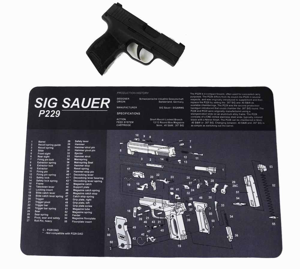 Gun Cleaning Mat for Sig Sauer P229 Breakdown Schematics Parts Diagram