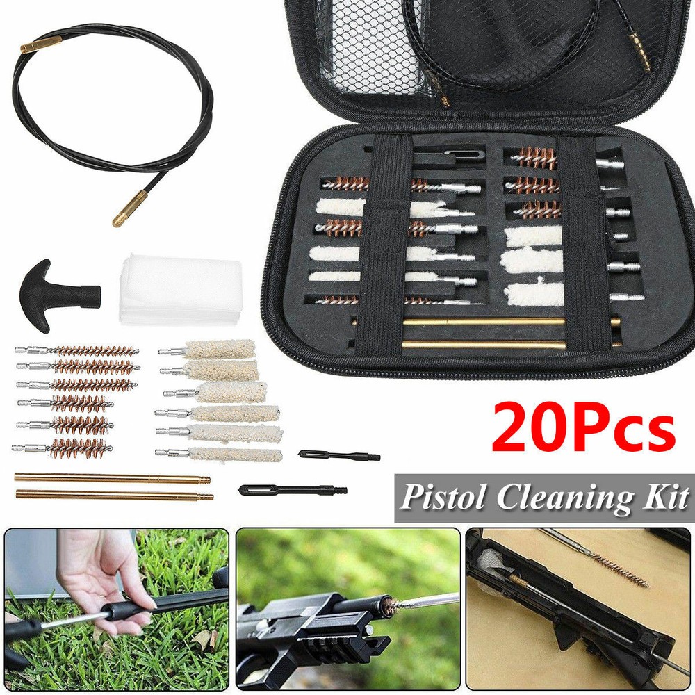 Pistol Cleaning Brush Kit Carrying Case For Caliber Hand Gun 22 357 38 40 45 9mm