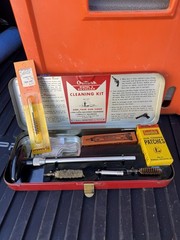 Vintage Outers Gunslick Rifle Cleaning Kit No. 479 38 Cal. In Red Metal Box