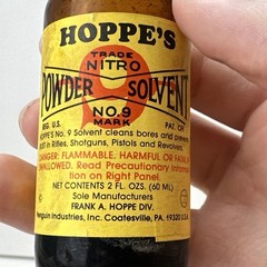 Vintage Bottle of Hoppe’s Nitro Powder Solvent No 9 Rust Bore Cleaning Half Full