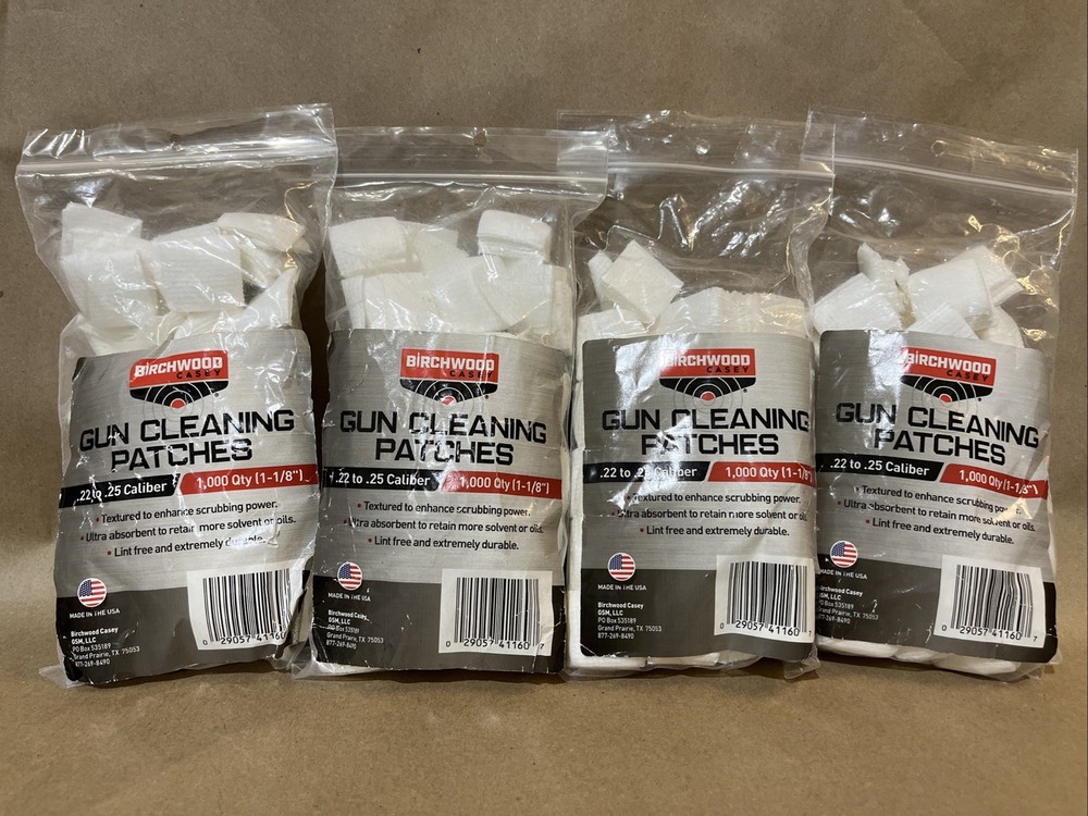 4 Opened Birchwood Casey 11/8″ Gun Cleaning Patches For .22-.25 Cal NOB