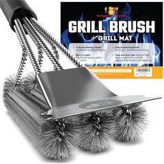 Safe Wire Grill Brush for Outdoor Grill w/Grill Scraper & Grill Mat Grill
