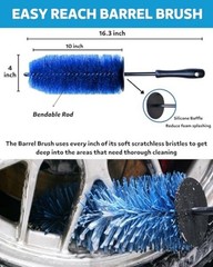 Car Wheel Cleaning Kit: Wheel and Rim Flagged Tip Brush, Bendable Barrel