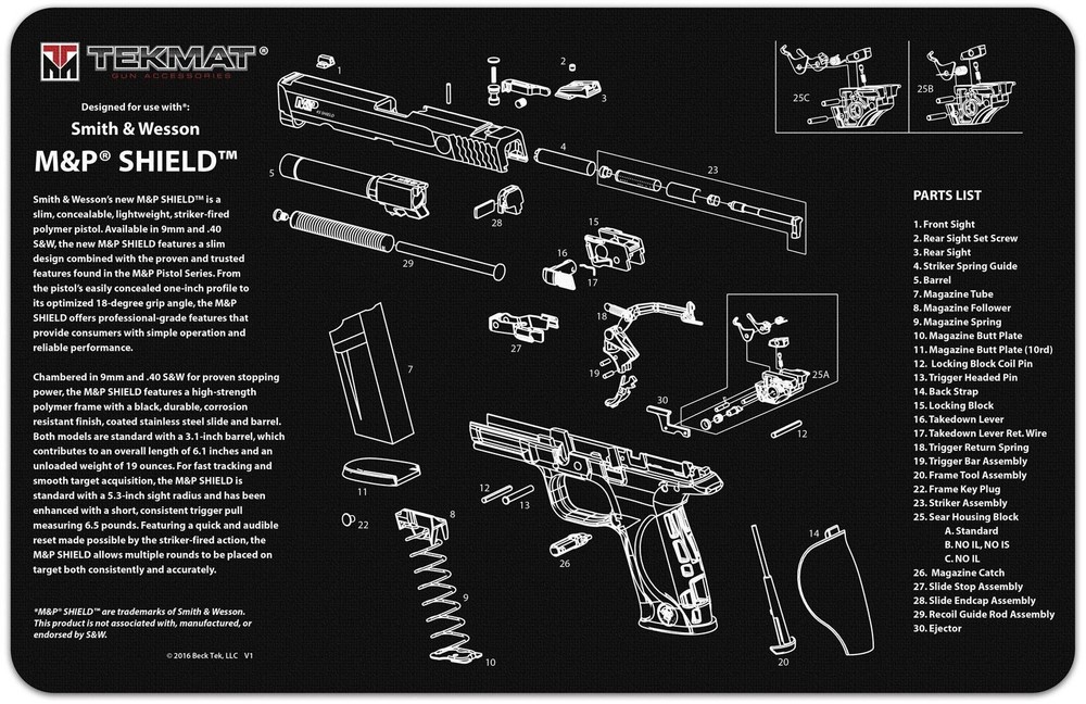 TekMat Smith & Wesson M&P Shield Gun Cleaning Mat, Black, : TEK-R17-SW-MP-SHIELD