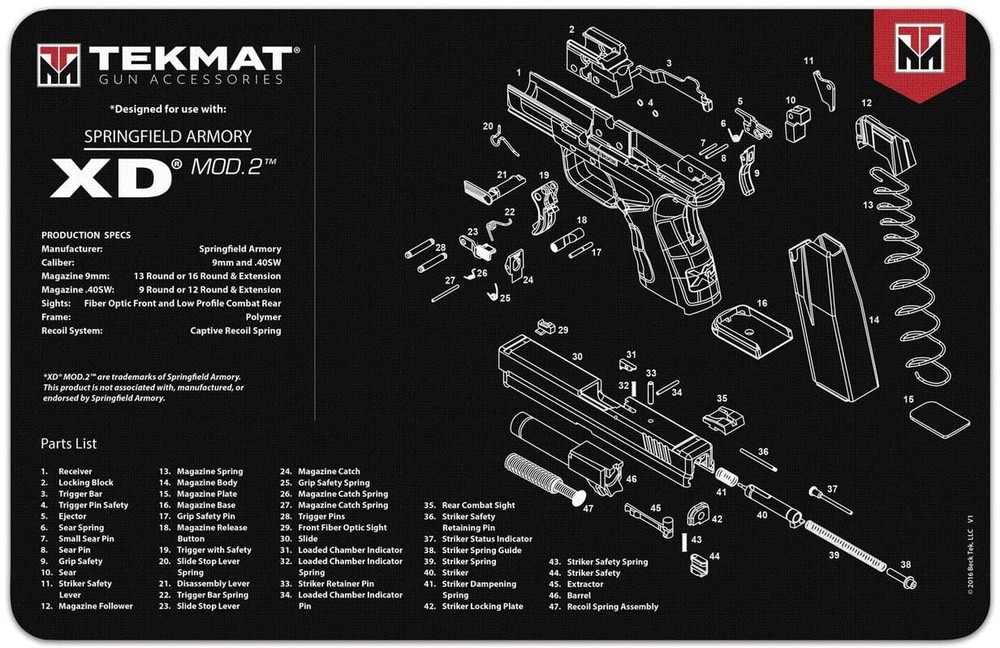 TekMat 17in Printed Gun Cleaning Mat Springfield Armory XD Mod2, : TEK-17-XDMOD2