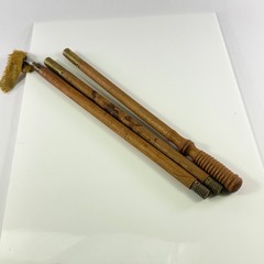 Antique 3 Piece Wood Gun Shotgun Cleaning Rod Brass Fittings Many Jags Brushes