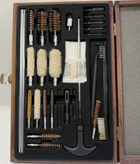 Gun Cleaning Kit with Wood Case, Cleaning Rods, Bore Brush & Mop, Brown/Black