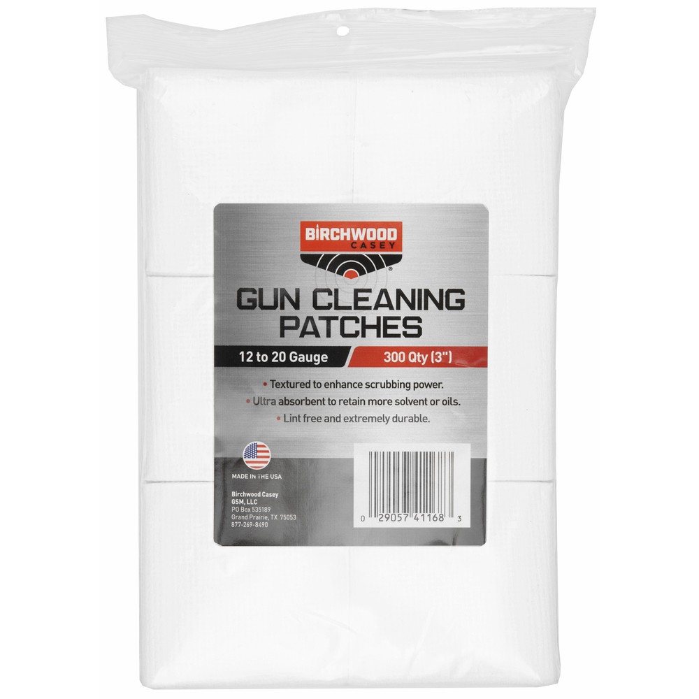 Birchwood Casey Cleaning Patches CrossWeave Lint-Free 3″ 12-20Ga 300 Cloth White