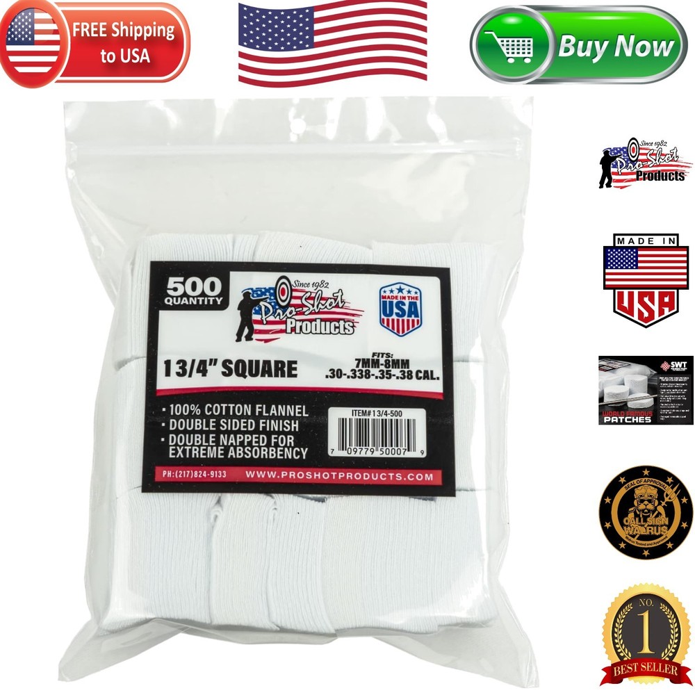 Pro-Shot 500 Count Gun Cleaning Patches – 100% Cotton Flannel, Lint-Free