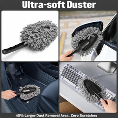 Car Interior Glass Cleaning Kit 3 Graded Boar Brushes 180° Swivel Retractable