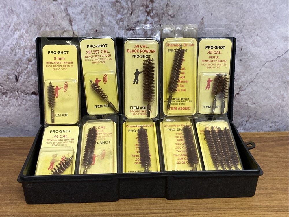NEW Vintage Pro-Shot Bore Brush Lot Of 10 in Kleen Bore Box 9mm .22 .58 More T8