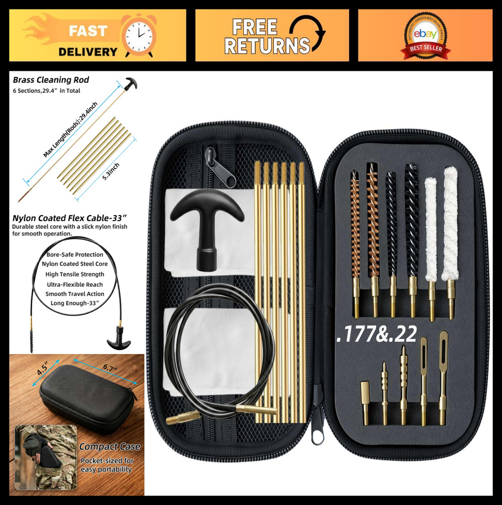 .177 & .22 Cal Airgun Cleaning Kit – BB Gun Maintenance Set with Brushes & Rod