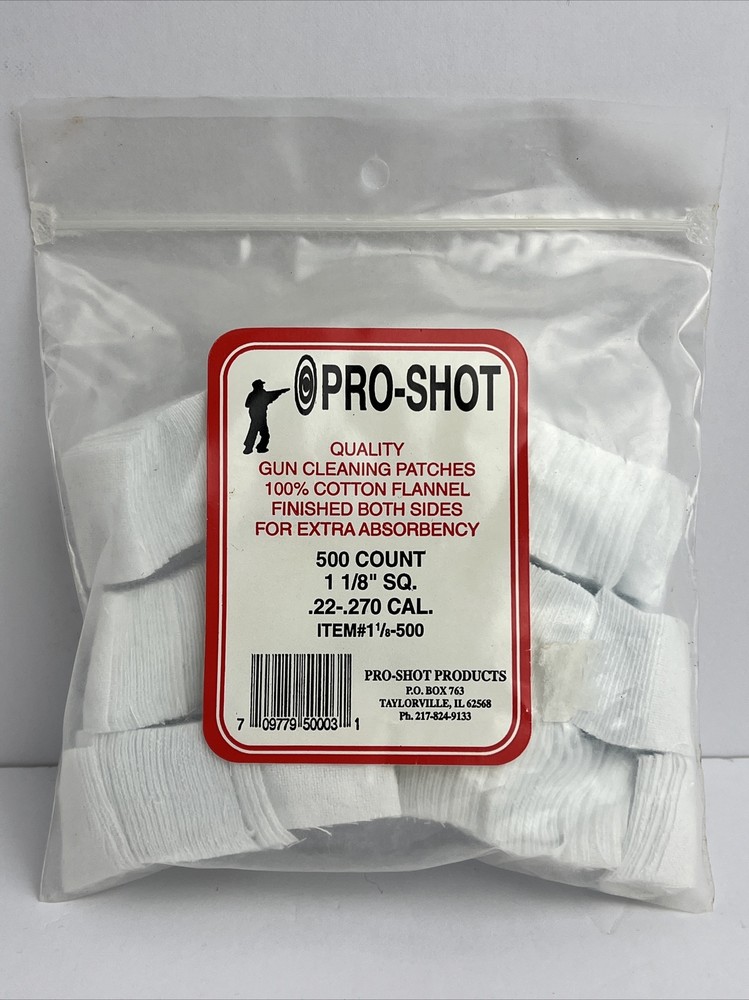 Pro-Shot .22-.270 Cal. Cleaning Patches Cotton Flannel 500 Count (#1 1/8-500)NOS