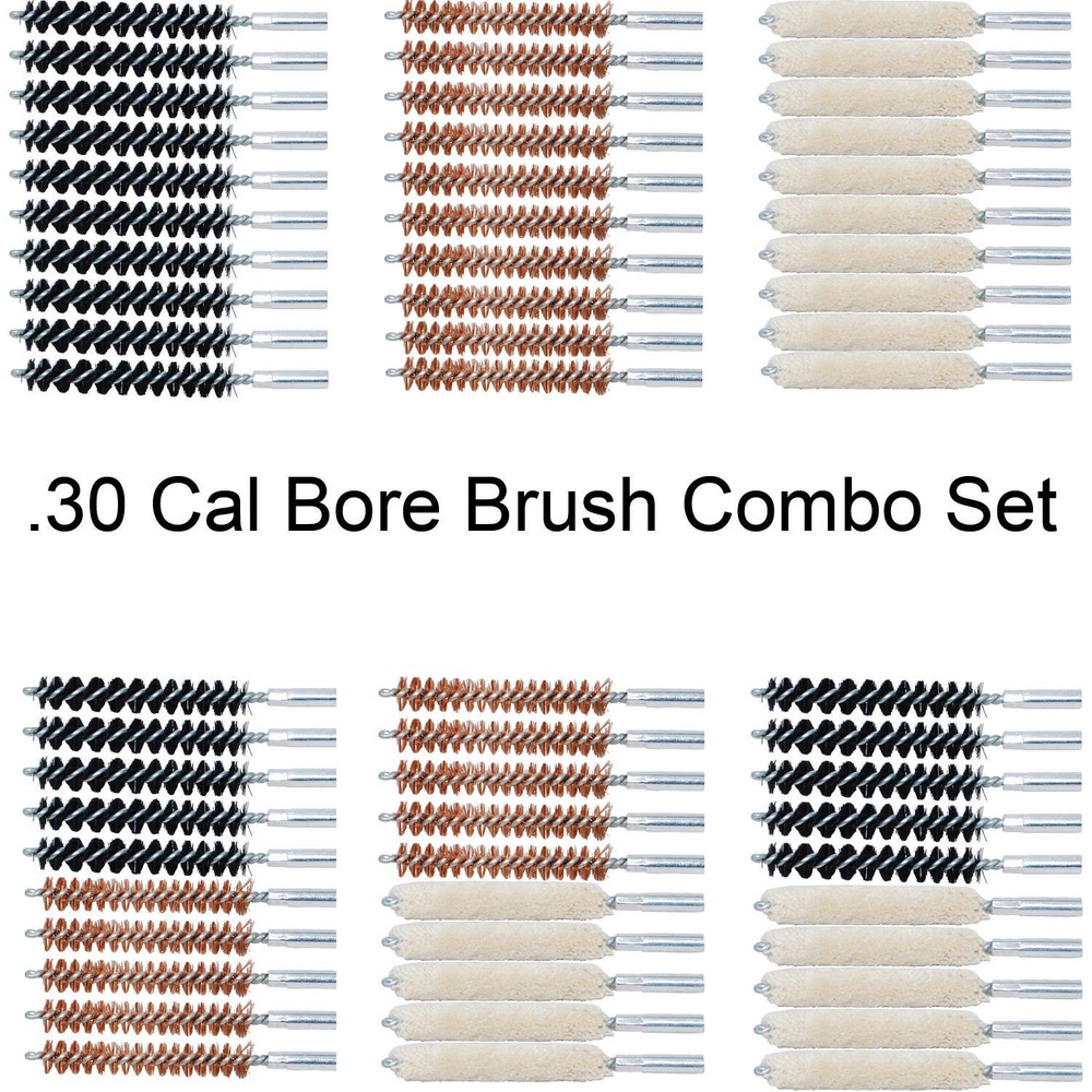 .30 Cal Bore Brush Combo Set, Nylon Brass Cotton Mop Chamber Brush 8-32 TPI
