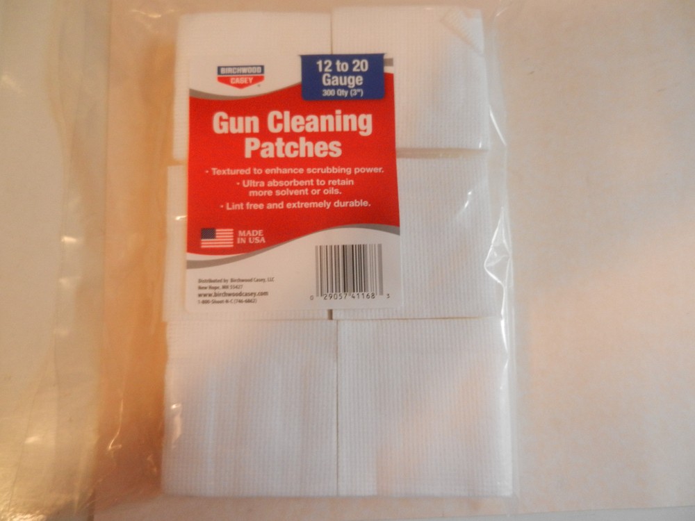 Birchwood Casey BWC Gun Cleaning 300 Patches; 12ga to 20 ga; 3″ x 3″; 41168