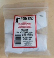 Pro-Shot Cleaning Patches Cotton 2″ 250 Per Pack mpn 2-250, .270-.375 cal NIP