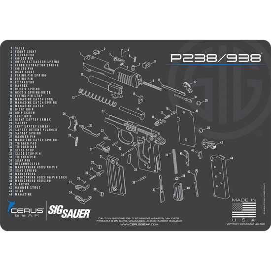 For Sig Sauer P238 P938 Armorers Gun Cleaning Bench Mat Cerus Gear