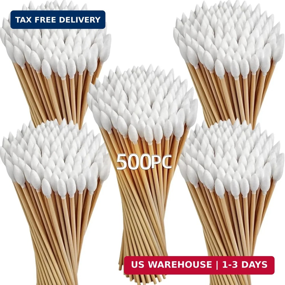 500PCS Cleaning Swabs 6in Bamboo Sticks Lint Free Cotton Applicators