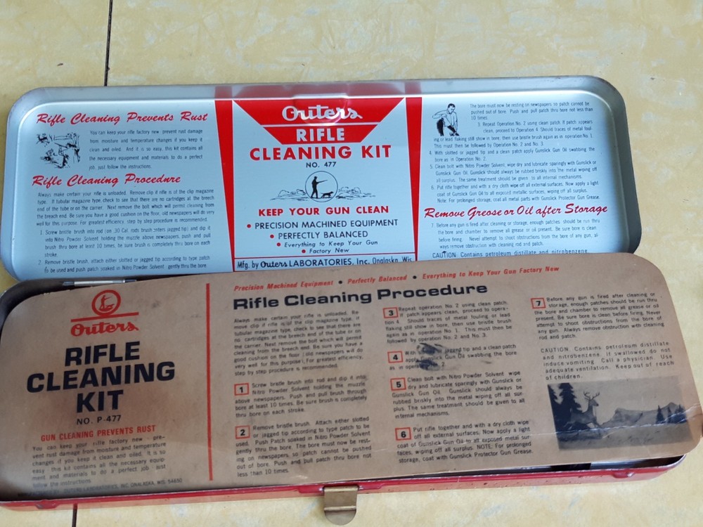 Vintage Outers Rifle Cleaning Kit #477 .22 Cal Original Packaging Red Metal Box