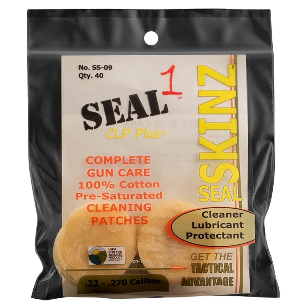 SEAL SKINZ Gun Cleaning Patches For .22–.270 Cal, 1.25″ Cotton, CLP Paste #SS-09