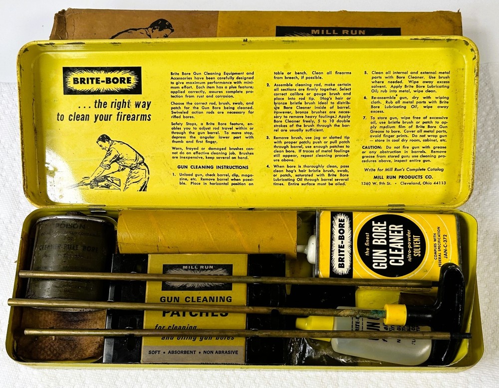 Mill Run BRITE-BORE Rifle Gun Cleaning Kit Metal Box 25BU Rifle & Pistol .22 Cal