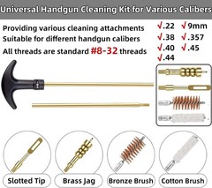 Handgun Cleaning Kit .22 .357 9mm .45 .40 Bronze Brush Cotton Mop Nylon Punch