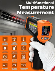 4 in 1 Temperature Gun 4 Types of Alarm Setting,-58-1472°F Measure Infrared/Amb
