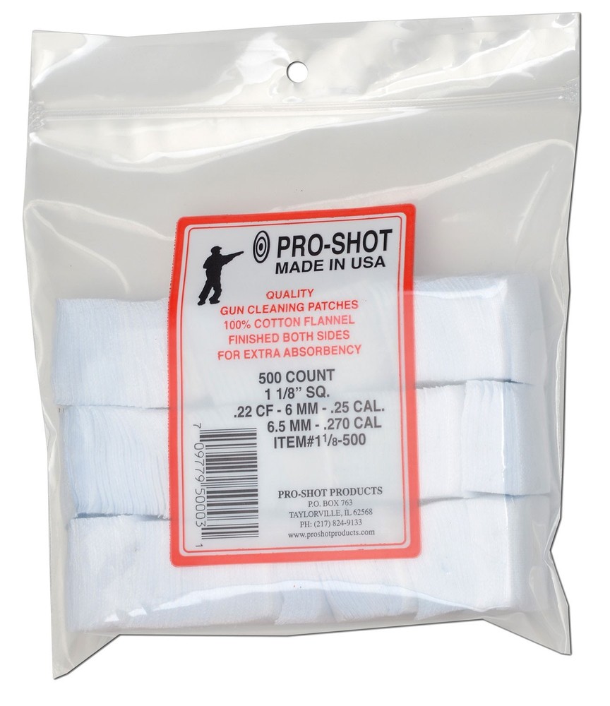 Pro-Shot 118500 Cleaning Patches .22/ .270 Cal 1.125″ Square Cotton Flannel 500