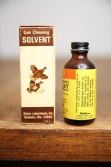 Vintage Outers Gunslick Gun Cleaning Solvent glass bottle duck hunting box NOS