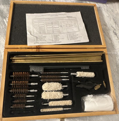 Universal Gun Cleaning Kit with Wooden Case, Brushes, Rods, Cloth, Accessories