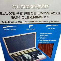 GunMaster Deluxe 42 Piece Universal Gun Cleaning Kit Rods Brushes Mops Wood Box