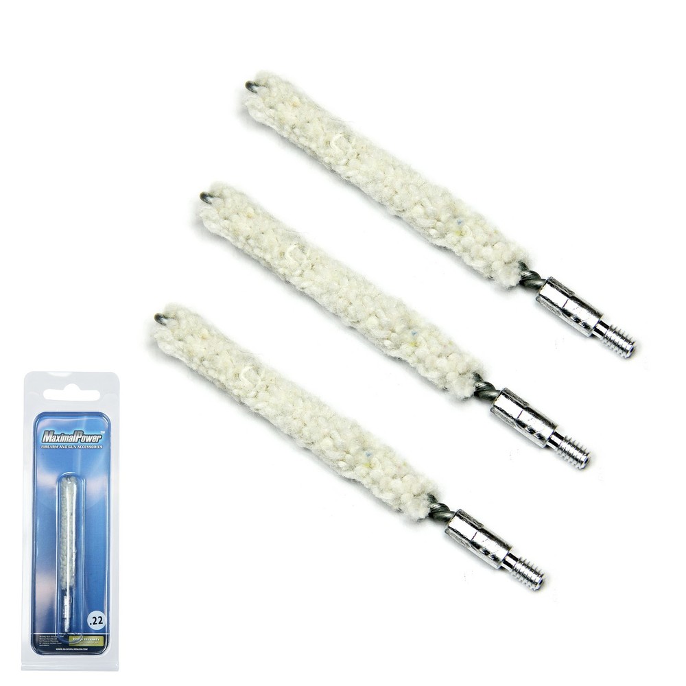 MaximalPower 3PK Gun Cleaning Bore Cotton Mop Brush for .22 Cal 8-22 Threaded
