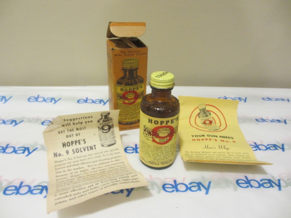 Vintage HOPPE’S No. 9 Gun Bore Nitro Cleaning Solvent ORIGINAL BOX and Papers!