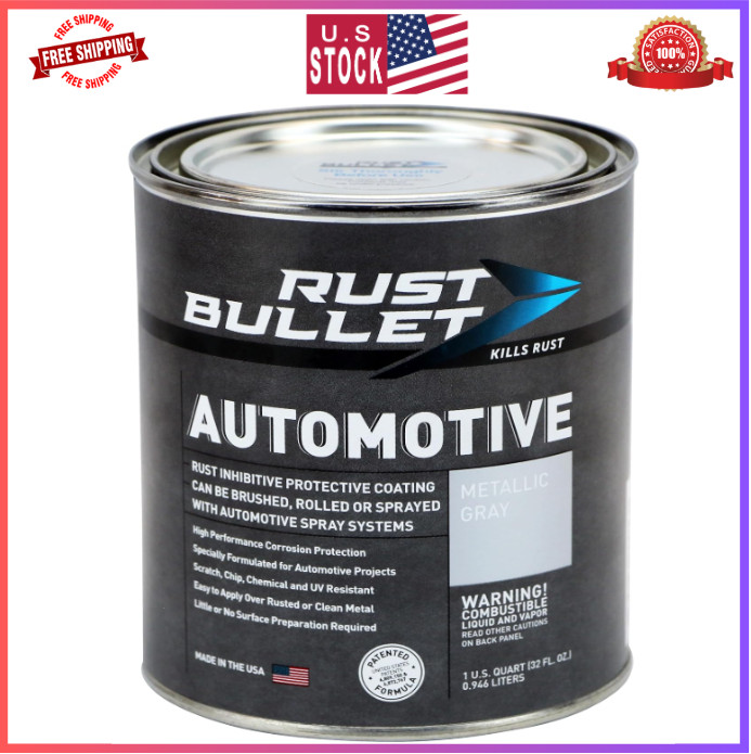 RUST BULLET Automotive Rust Inhibitor–UV Resistant, Premixed Metallic Gray Paint