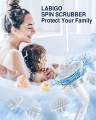 LABIGO Electric Spin Scrubber Cordless Cleaning Brush 7 Heads Adjustable Extenda