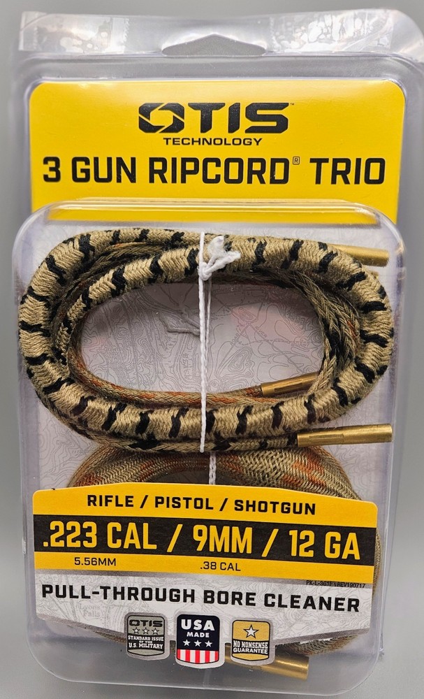 Otis 3 Gun Ripcord Trio .223/9MM/12GA Pull Through Bore Cleaner 3 Pack w/handle