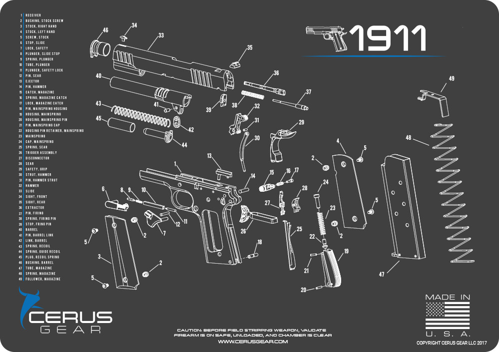 1911 Handgun PREMIUM Cleaning Mat Cerus Gear 12″x17″